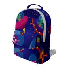 Cartoon Funny Aliens With Ufo Duck Starry Sky Set Flap Pocket Backpack (large) by Vaneshart