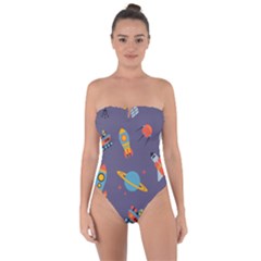 Space Seamless Pattern Tie Back One Piece Swimsuit by Vaneshart