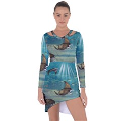 Awesome Steampunk Manta Rays Asymmetric Cut-out Shift Dress by FantasyWorld7