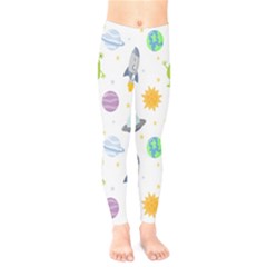 Seamless Pattern Cartoon Space Planets Isolated White Background Kids  Leggings by Vaneshart