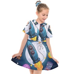 Spaceship Astronaut Space Kids  Short Sleeve Shirt Dress by Vaneshart