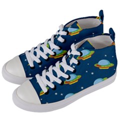 Seamless Pattern Ufo With Star Space Galaxy Background Women s Mid-top Canvas Sneakers by Vaneshart