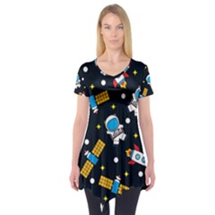 Seamless Adventure Space Vector Pattern Background Short Sleeve Tunic  by Vaneshart