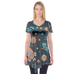 Space Seamless Pattern Short Sleeve Tunic  by Vaneshart