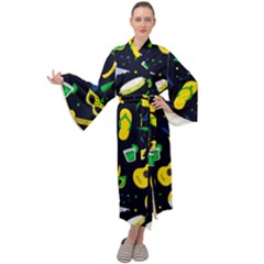 Seamless Brazilian Carnival Pattern With Musical Instruments Maxi Velour Kimono by Vaneshart