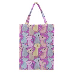 Colorful Cute Cat Seamless Pattern Purple Background Classic Tote Bag by Vaneshart