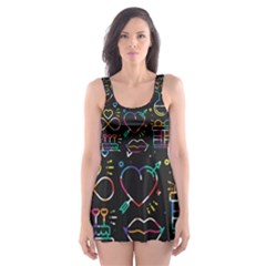 Seamless Pattern With Love Symbols Skater Dress Swimsuit by Vaneshart