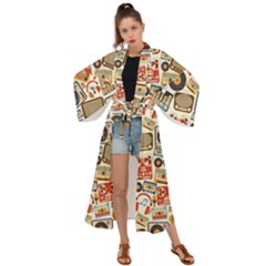 Music Retro Seamless Pattern Maxi Kimono by Vaneshart