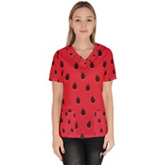 Seamless Watermelon Surface Texture Women s V-neck Scrub Top by Vaneshart