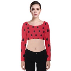 Seamless Watermelon Surface Texture Velvet Long Sleeve Crop Top by Vaneshart