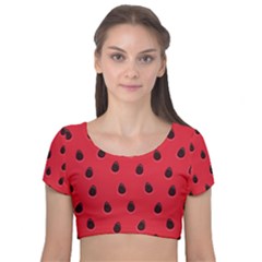 Seamless Watermelon Surface Texture Velvet Short Sleeve Crop Top  by Vaneshart