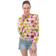 Tropical Fruits Berries Seamless Pattern Banded Bottom Chiffon Top by Vaneshart