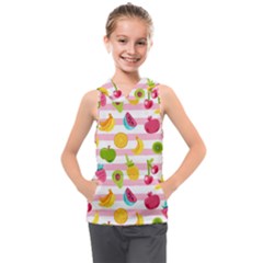 Tropical Fruits Berries Seamless Pattern Kids  Sleeveless Hoodie by Vaneshart