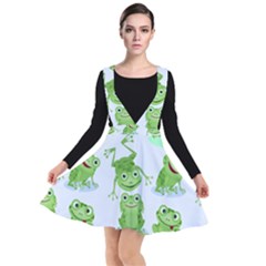 Cute Green Frogs Seamless Pattern Plunge Pinafore Dress by Vaneshart