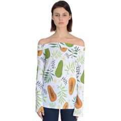 Seamless Tropical Pattern With Papaya Off Shoulder Long Sleeve Top by Vaneshart