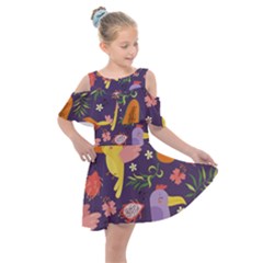 Exotic Seamless Pattern With Parrots Fruits Kids  Shoulder Cutout Chiffon Dress by Vaneshart