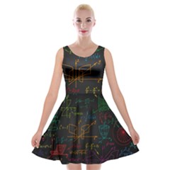 Mathematical Colorful Formulas Drawn By Hand Black Chalkboard Velvet Skater Dress by Vaneshart