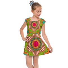 Mandala Patterns Yellow Kids  Cap Sleeve Dress by Vaneshart