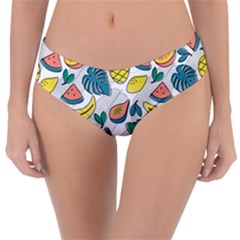 Seamless Pattern Tropical Fruit Banana Watermelon Papaya Lemon Orange Monstera Reversible Classic Bikini Bottoms by Vaneshart