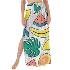 Seamless Pattern Tropical Fruit Banana Watermelon Papaya Lemon Orange Monstera Maxi Chiffon Tie-up Sarong by Vaneshart