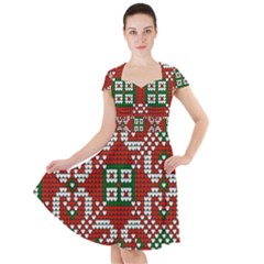 Grandma S Christmas Knitting Pattern Red Green White Colors Cap Sleeve Midi Dress by Vaneshart