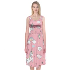 Cute Unicorn Seamless Pattern Midi Sleeveless Dress by Vaneshart