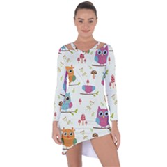 Forest Seamless Pattern With Cute Owls Asymmetric Cut-out Shift Dress by Vaneshart