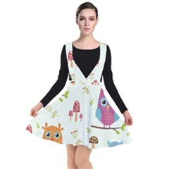 Forest Seamless Pattern With Cute Owls Plunge Pinafore Dress by Vaneshart