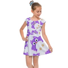 Purple Owl Pattern Background Kids  Cap Sleeve Dress by Vaneshart