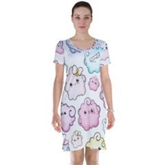 Cute Doodle Cartoon Seamless Pattern Short Sleeve Nightdress by Vaneshart