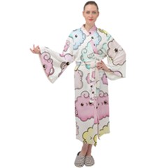 Cute Doodle Cartoon Seamless Pattern Maxi Velour Kimono by Vaneshart