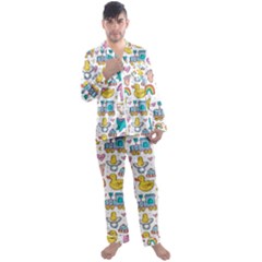 Baby Care Stuff Clothes Toys Cartoon Seamless Pattern Men s Long Sleeve Satin Pyjamas Set by Vaneshart