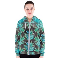 Blue Florals As A Ornate Contemplative Collage Women s Zipper Hoodie by pepitasart