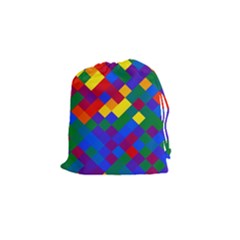 Gay Pride Diagonal Pixels Design Drawstring Pouch (small) by VernenInk