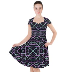 Lines And Dots Motif Geometric Seamless Pattern Cap Sleeve Midi Dress by dflcprintsclothing