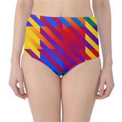 Gay Pride Rainbow Diagonal Striped Checkered Squares Classic High-waist Bikini Bottoms by VernenInk