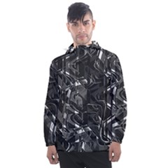 Black And White Intricate Geometric Print Men s Front Pocket Pullover Windbreaker by dflcprintsclothing