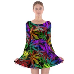 Ganja In Rainbow Colors, Weed Pattern, Marihujana Theme Long Sleeve Skater Dress by Casemiro