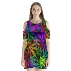 Ganja In Rainbow Colors, Weed Pattern, Marihujana Theme Shoulder Cutout Velvet One Piece by Casemiro