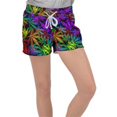 Ganja In Rainbow Colors, Weed Pattern, Marihujana Theme Velour Lounge Shorts by Casemiro