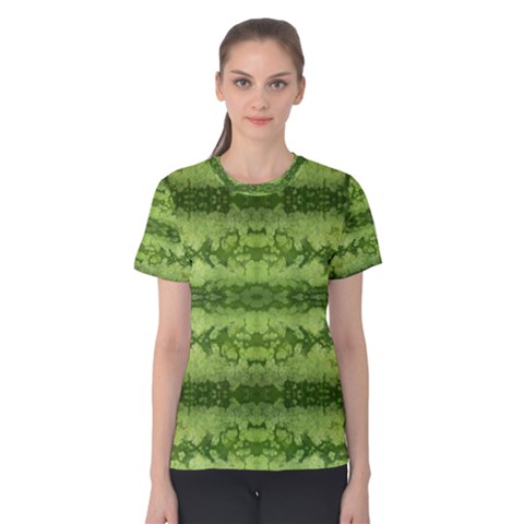 Watermelon Pattern, Fruit Skin In Green Colors Women s Cotton Tee by Casemiro