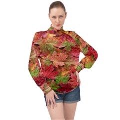 Spring Leafs High Neck Long Sleeve Chiffon Top by Sparkle