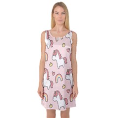 Cute-unicorn-rainbow-seamless-pattern-background Sleeveless Satin Nightdress by Vaneshart