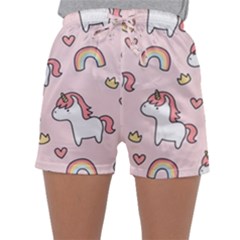 Cute-unicorn-rainbow-seamless-pattern-background Sleepwear Shorts by Vaneshart