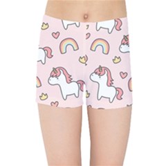 Cute-unicorn-rainbow-seamless-pattern-background Kids  Sports Shorts by Vaneshart