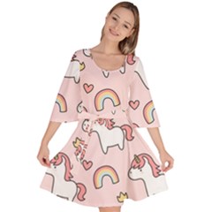 Cute-unicorn-rainbow-seamless-pattern-background Velour Kimono Dress by Vaneshart