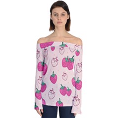 Seamless-strawberry-fruit-pattern-background Off Shoulder Long Sleeve Top by Vaneshart