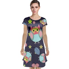 Owl Stars Pattern Background Cap Sleeve Nightdress by Vaneshart