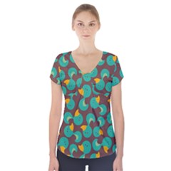 Vector-illustration-seamless-pattern-with-cartoon-duck Short Sleeve Front Detail Top by Vaneshart