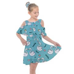 Elegant-swan-pattern-design Kids  Shoulder Cutout Chiffon Dress by Vaneshart